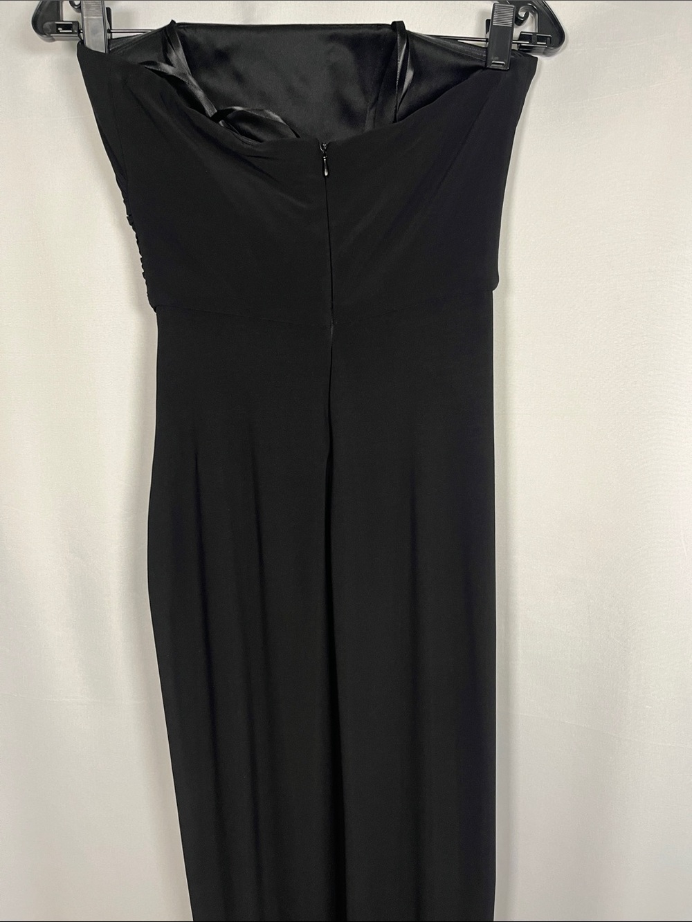 La femme black strapless jersey ruched gown side slit cocktail formal sz 4 - Picture 8 of 9